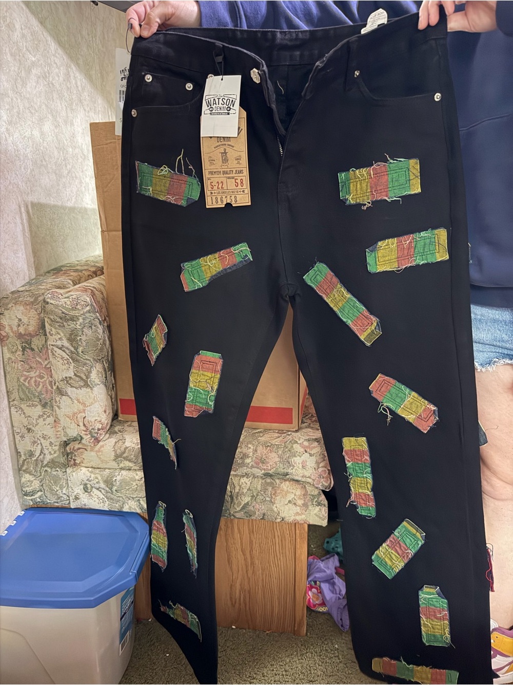 Black Patchwork Slim Jeans